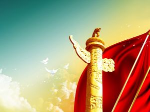 Red flag blue sky Chinese table peace pigeon national holiday background picture