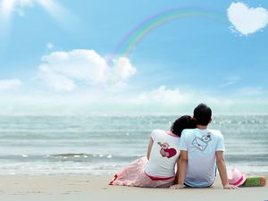 Romantic lovers watching sea slides background pictures