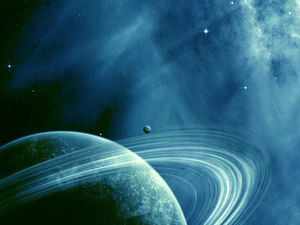 土星は宇宙の空PPTの背景画像を囲んで