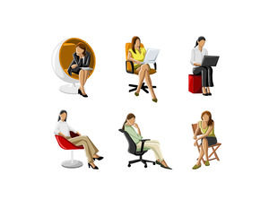 Single female sitting business people color silhouette class ppt material