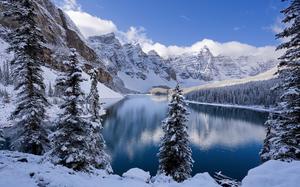雪山静静的湖水 - 雪PPT背景图片