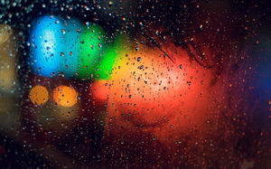 Melalui jendela kaca hujan hari neon gambar latar belakang ppt
