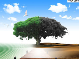 树创意自然景观主题抽象的绿色PPT模板