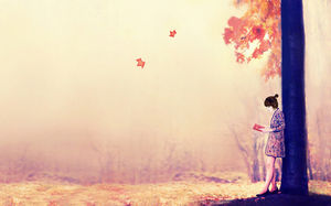 Ağacın Altında kız okumak için - Yi sonbahar ppt arka plan resmini