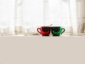 Window side pretty couple cup ppt background picture